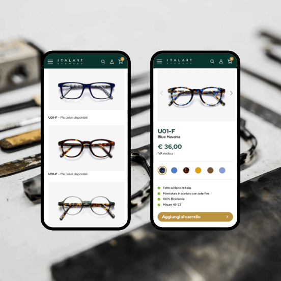 Sviluppo siti web e-commerce occhiali Italart Eyewear case study